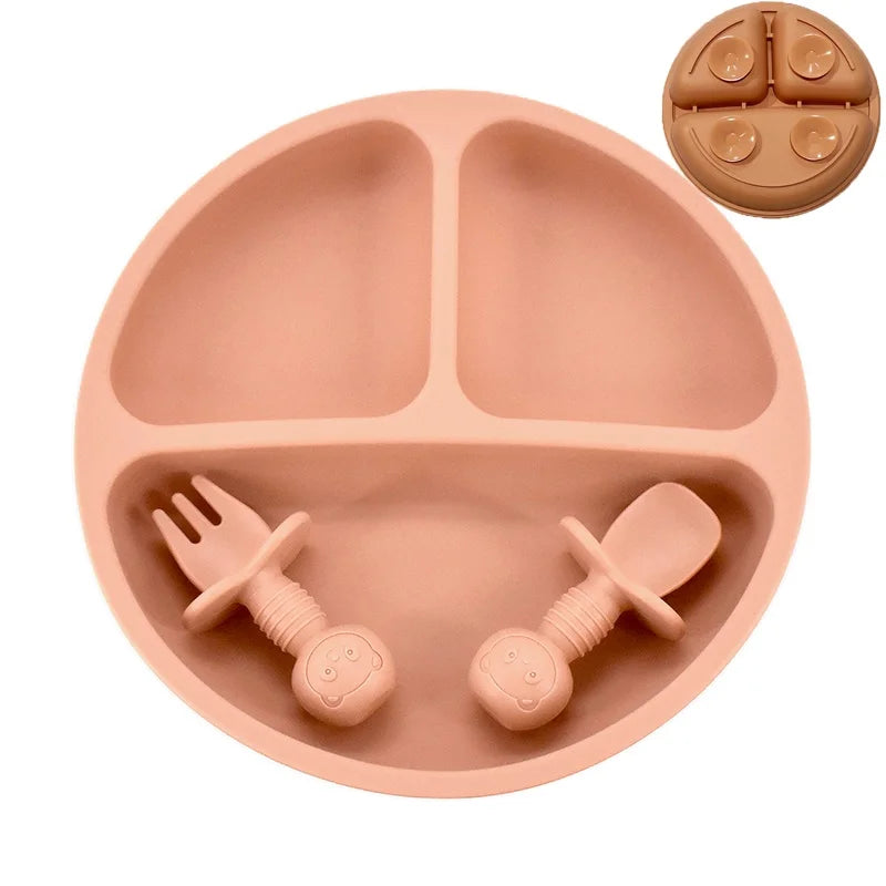 Baby Silicone Plate + Spoon + Fork Set