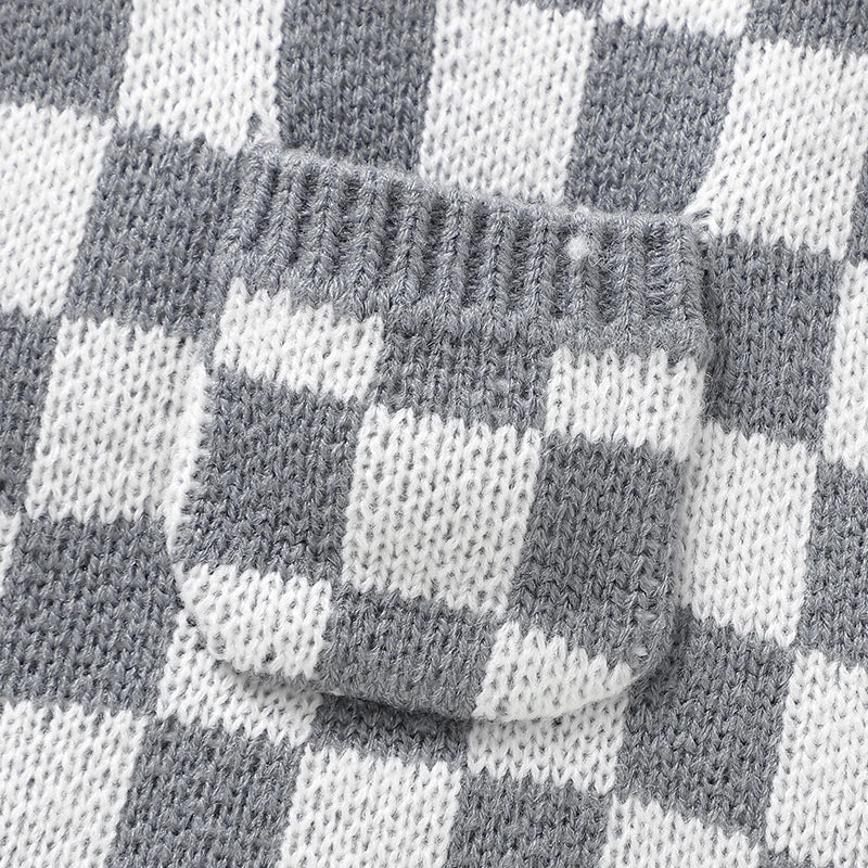 Knit Checkered Pocket Overalls