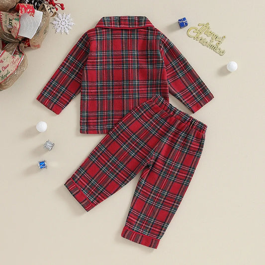Red Plaid Christmas Pajama Set for Kids