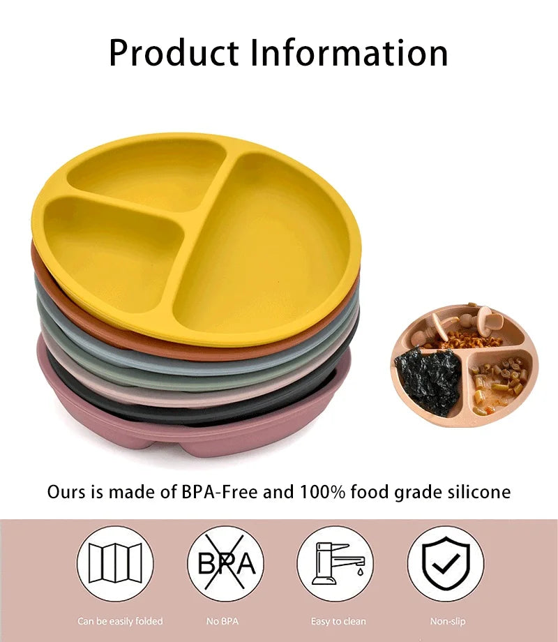 Baby Silicone Plate + Spoon + Fork Set