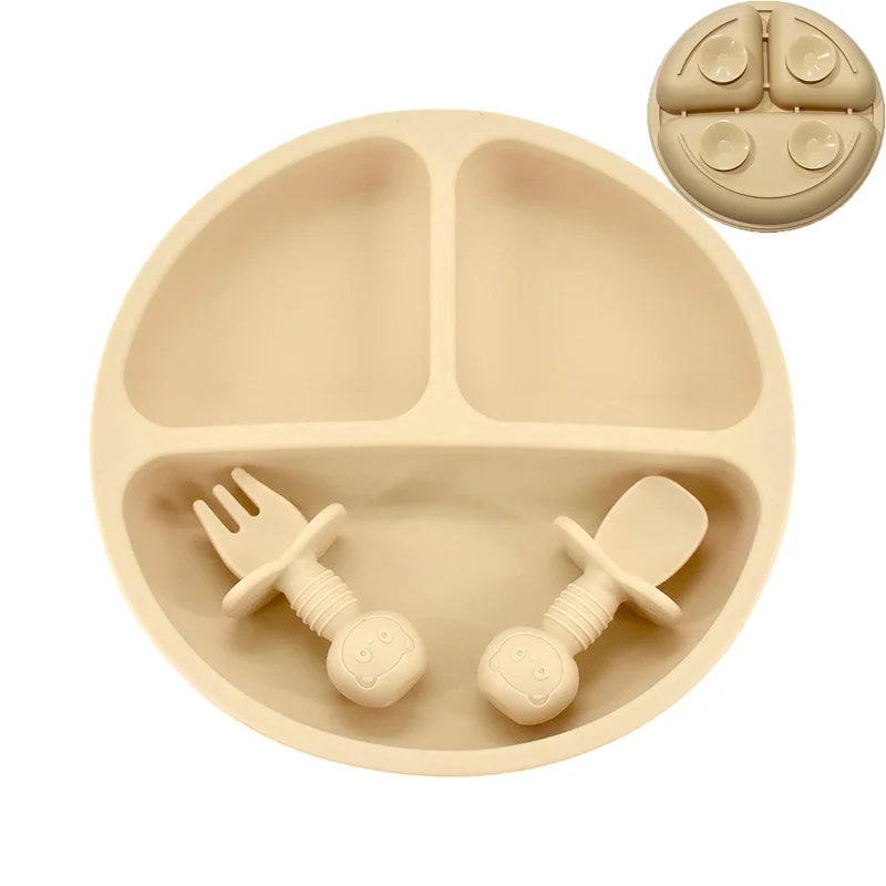 Baby Silicone Plate + Spoon + Fork Set