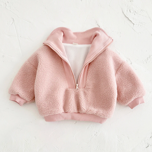 Sherpa & Corduroy 1/4 Zip Pullover Sweater - Pink