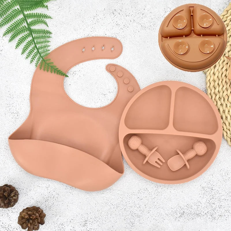 Baby Silicone Plate + Spoon + Fork Set