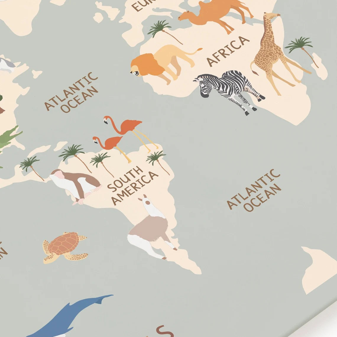 World Map on Canvas - Illustrated Animals