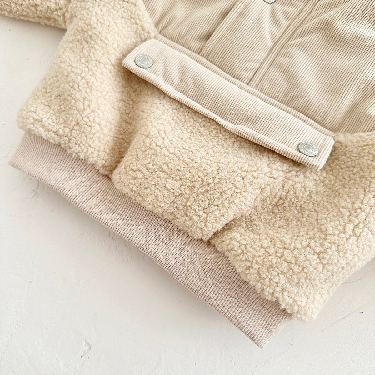 Sherpa & Corduroy Pullover Jacket - Beige