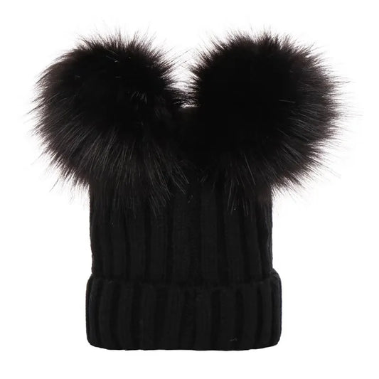 Double Pom Pom Ribbed Knit Hat