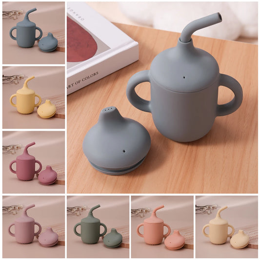 Cool Kids 1 piece Silicone Straw Cup With Two Lids
