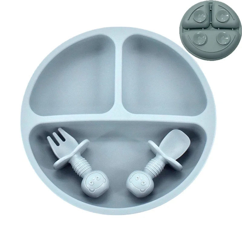 Baby Silicone Plate + Spoon + Fork Set