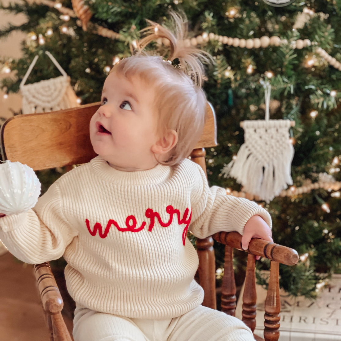 Merry Knit Embroidered Christmas Sweater