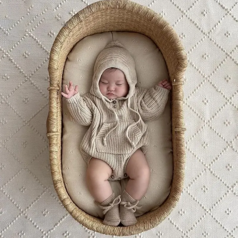 Knit Hooded Pocket Baby Romper