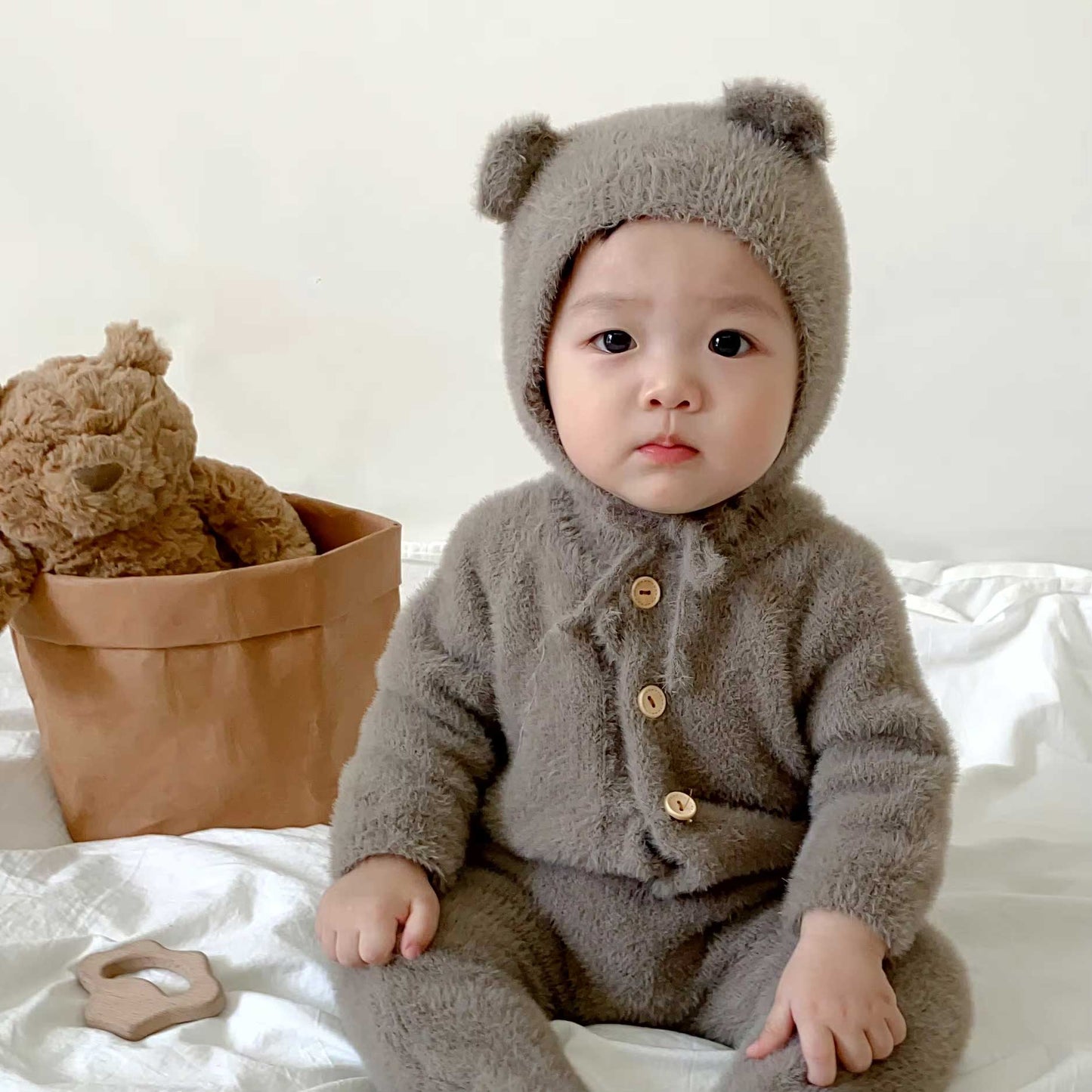 Fuzzy Baby Romper & Hat Set