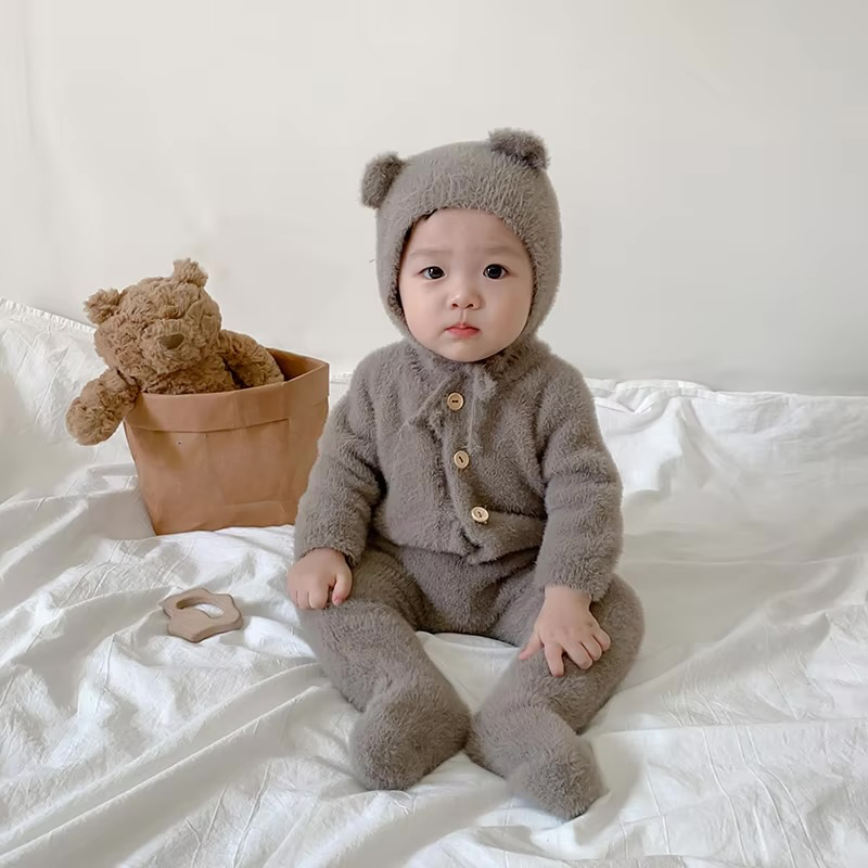 Fuzzy Baby Romper & Hat Set