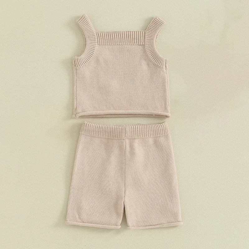 Daisy Knit Tank & Shorts Set - Beige