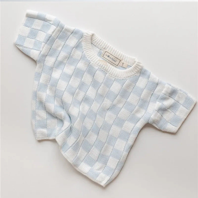 Summer Knit Checkered Set - Blue