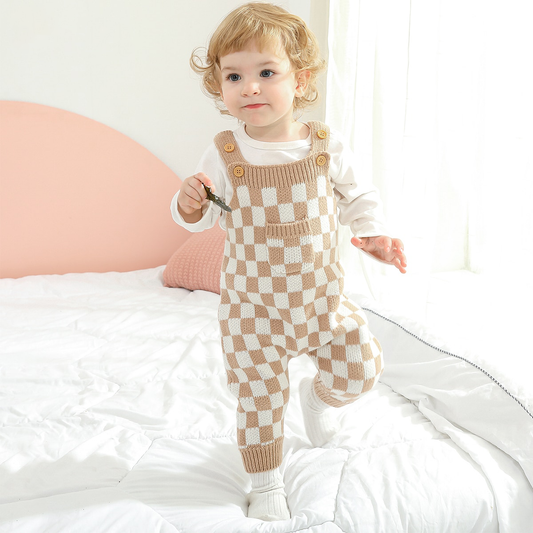 Knit Checkered Pocket Overalls