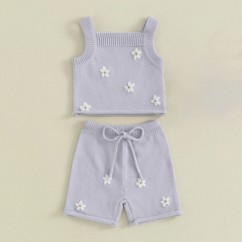 Daisy Knit Tank & Shorts Set - Lavender