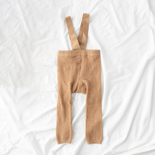 Grow With Me High Waisted Suspender Leggings in Beige