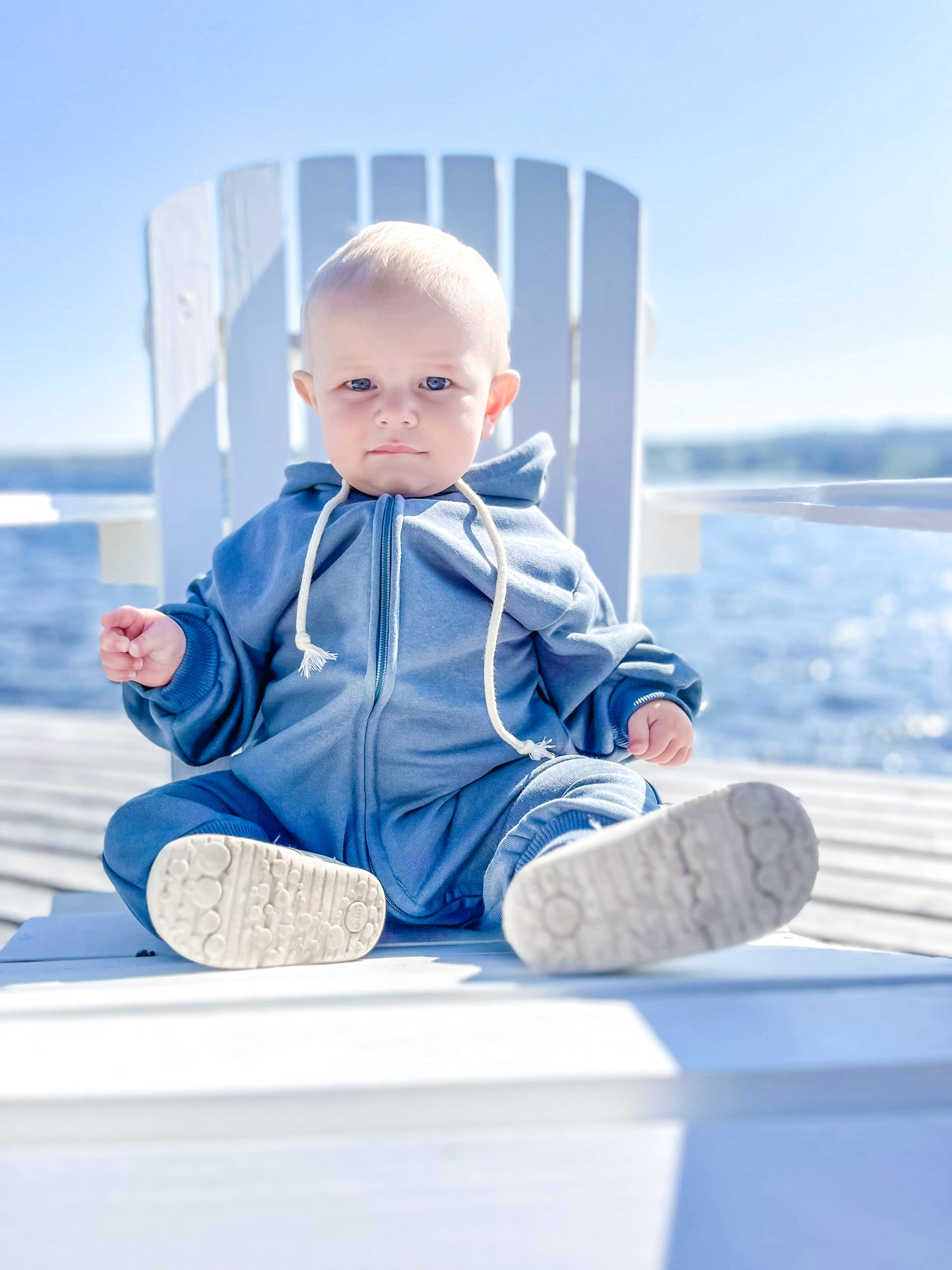 Hooded Zip Romper in Blue