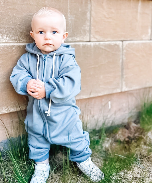 Hooded Zip Romper in Blue