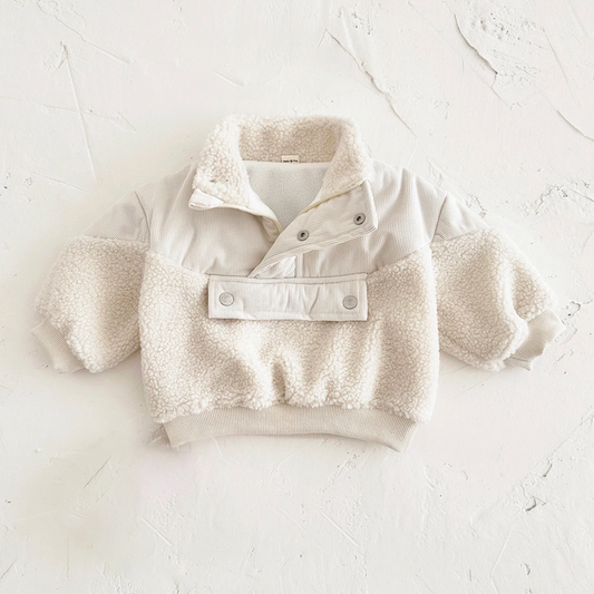 Sherpa & Corduroy Pullover Jacket - Ivory