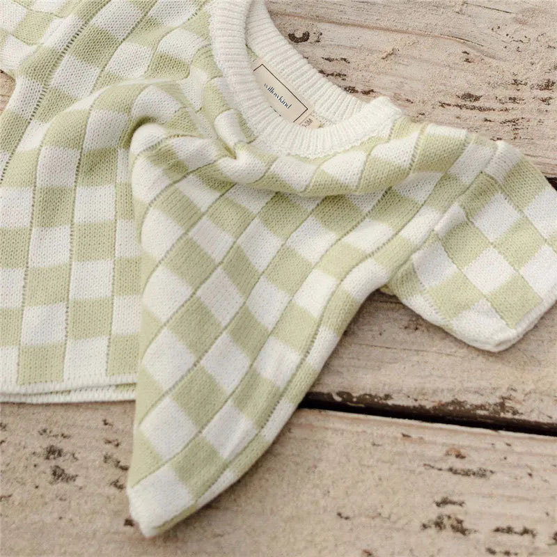 Summer Knit Checkered Set - Sage