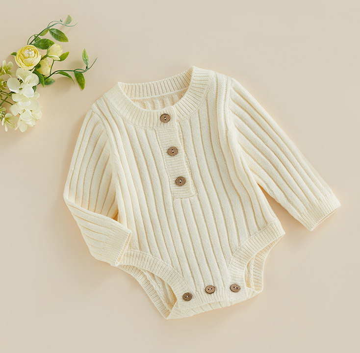 Ribbed Knit Button Romper in Cream