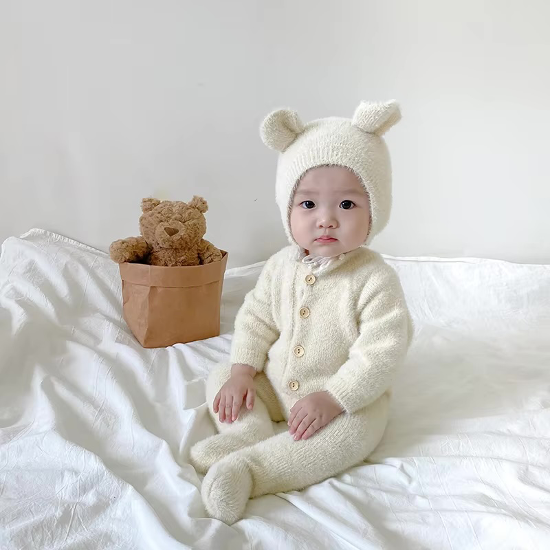 Fuzzy Baby Romper & Hat Set