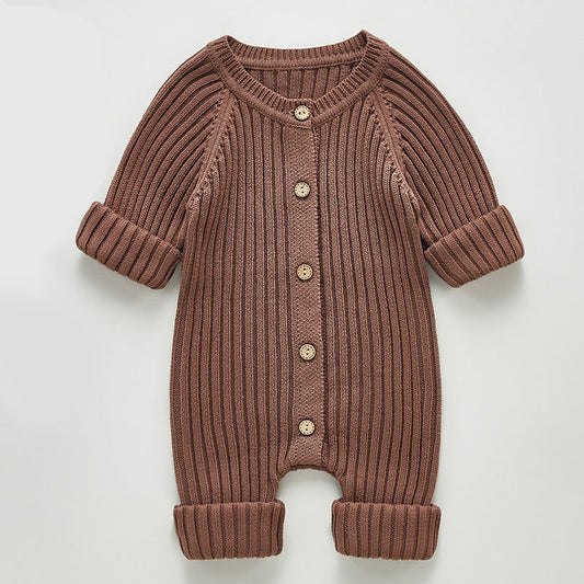 Ribbed Knit Button Up Romper in Coffee