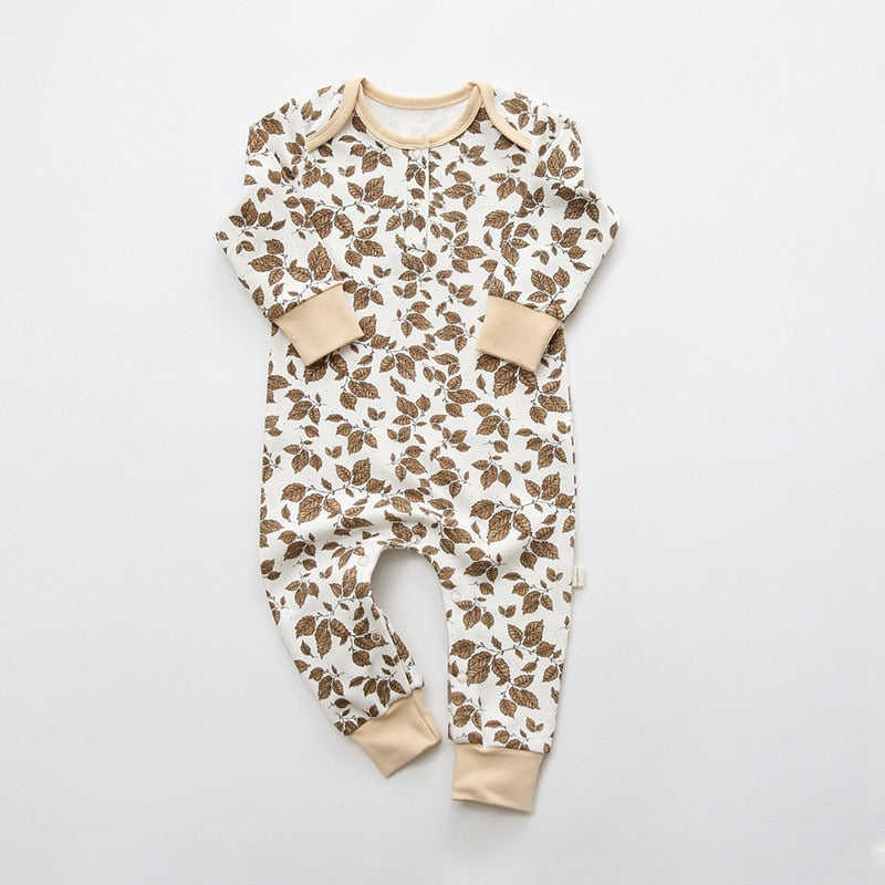 Brown Leaf Cotton Print Onesie