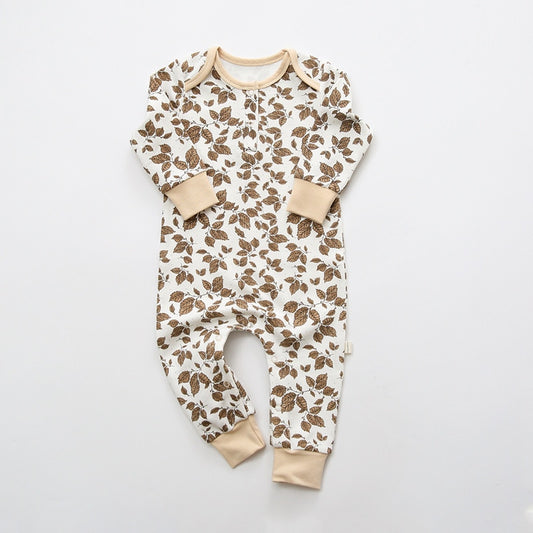 Brown Leaf Cotton Print Onesie