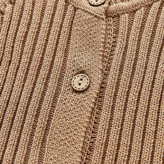 Ribbed Knit Button Up Romper in Beige