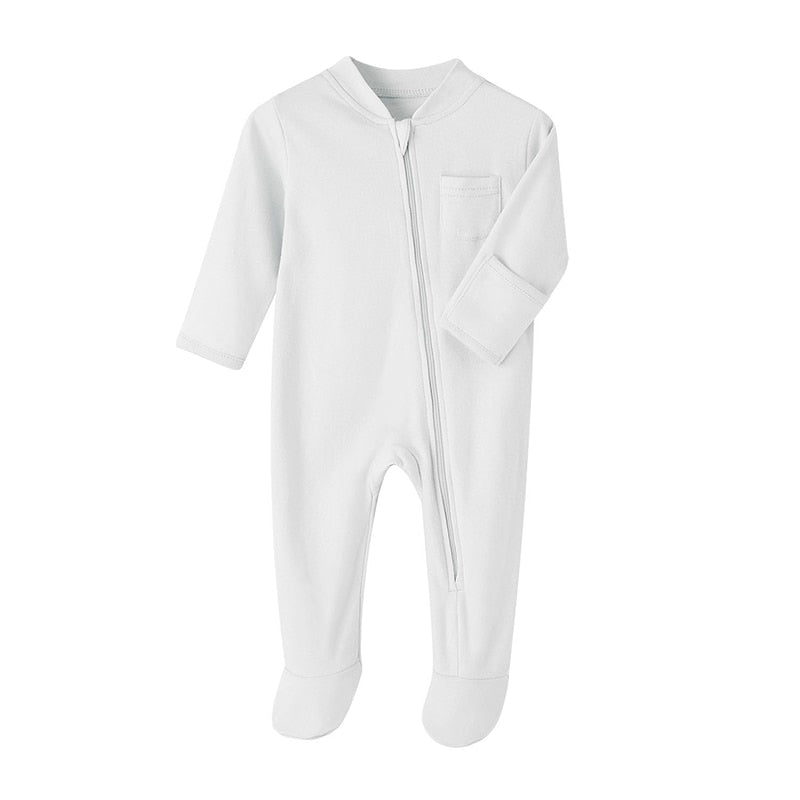 Solid Color Zippered Onesie in White