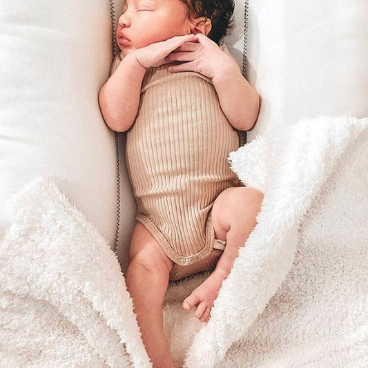 Classic Ribbed Knit Romper Tee in Sand