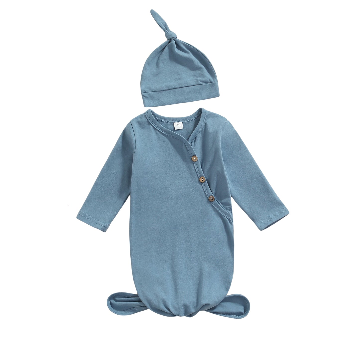 Newborn Cotton Side Button Sleep Sack & Hat in Blue