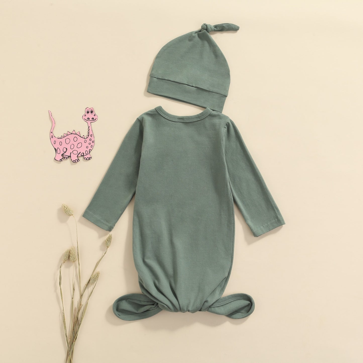 Newborn Cotton Side Button Sleep Sack & Hat in Green