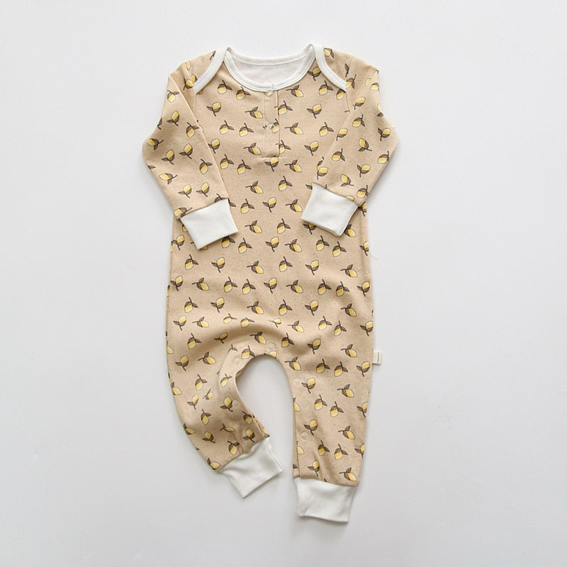 Beige Lemon Print Cotton Onesie