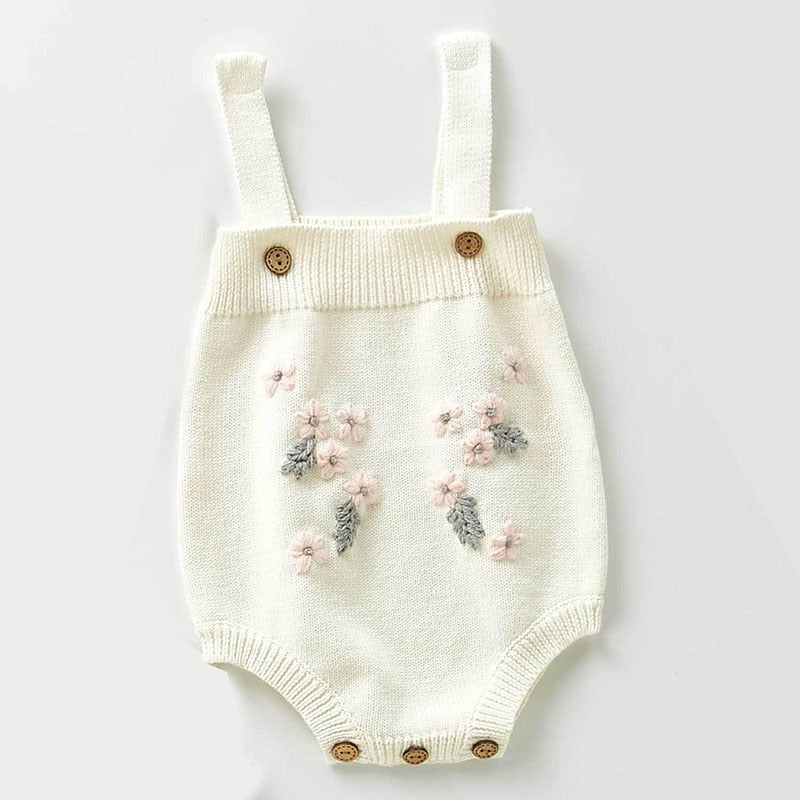 Embroidered Flower Spring Knit Romper