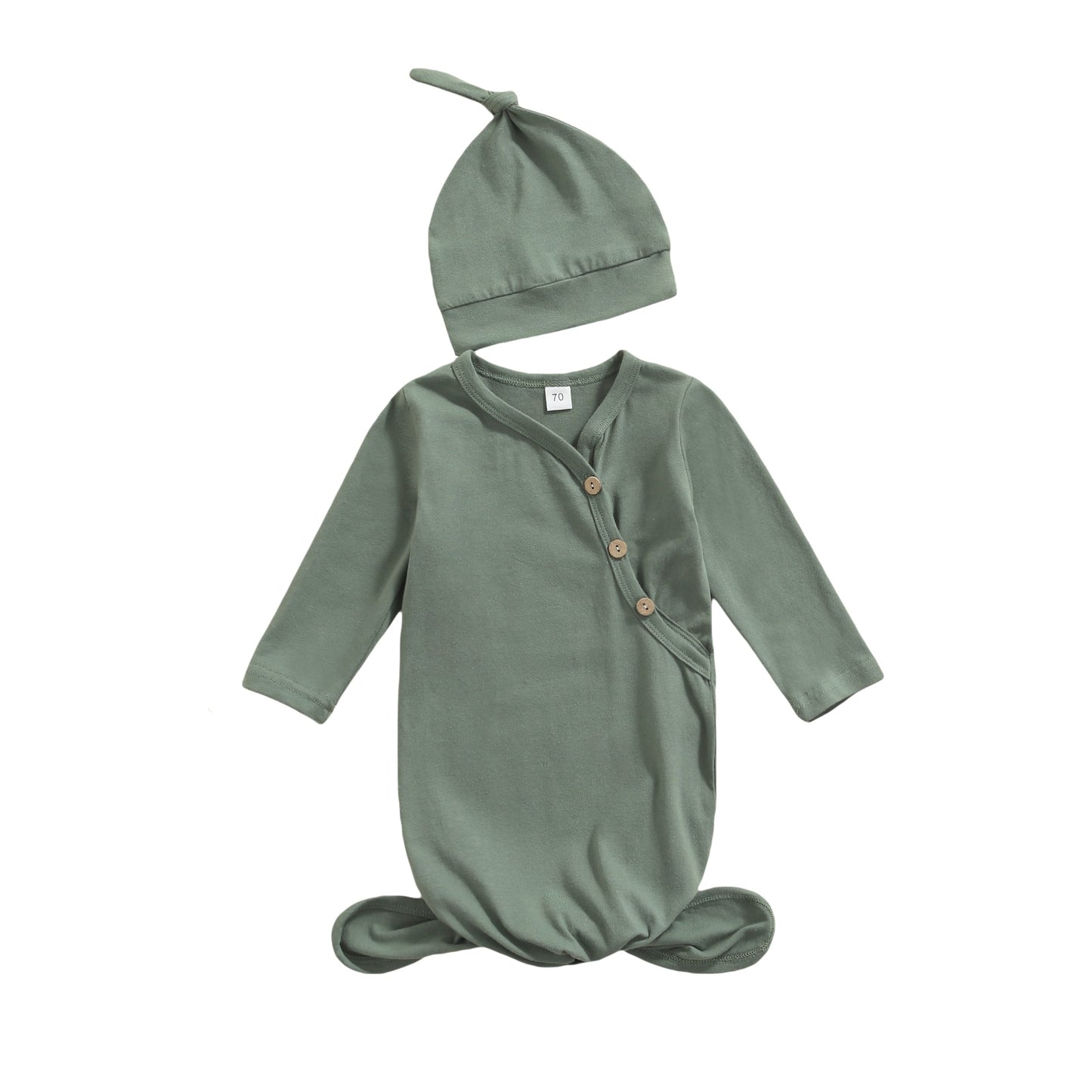 Newborn Cotton Side Button Sleep Sack & Hat in Green