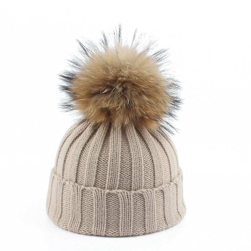 Pom Pom Beanie in Beige