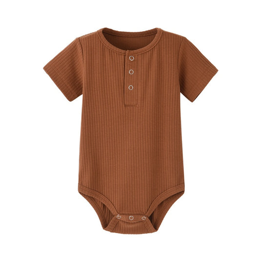 Classic Ribbed Knit Romper Tee in Caramel