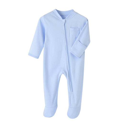 Solid Color Zippered Onesie in Sky Blue