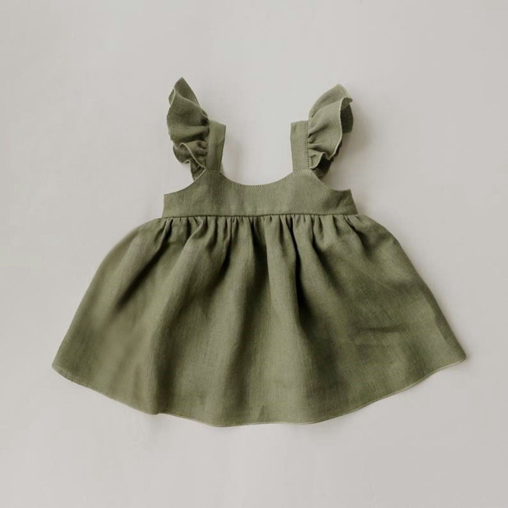 Cotton Linen Flutter Tank Dress in Moss