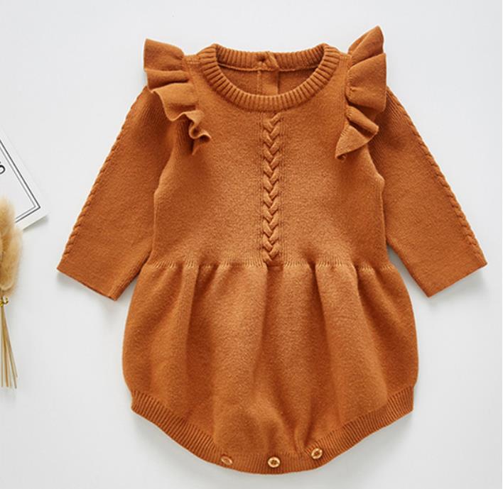 Knit Flutter Sleeve Romper in Caramel