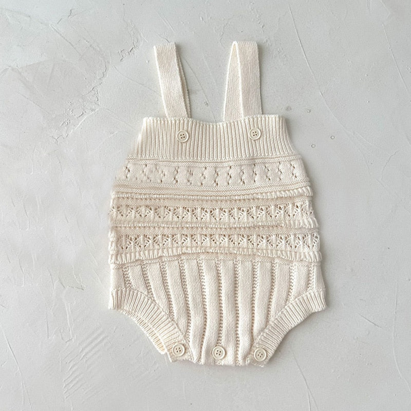 Detailed Knit Summer Romper in Vanilla