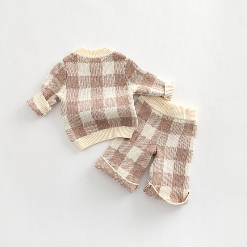 Soft Knit Neutral Plaid Sweatsuit