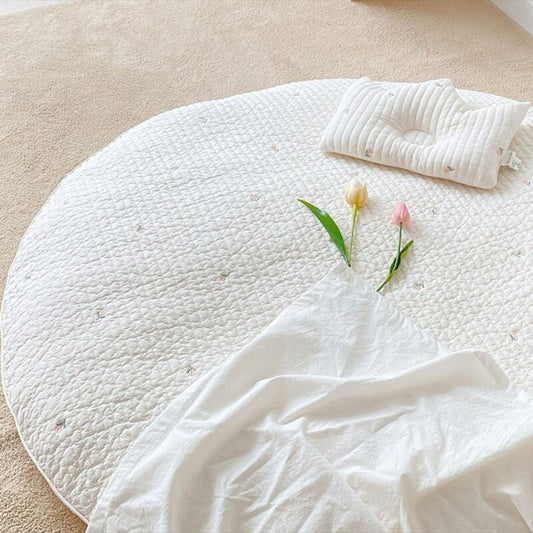 Cozy Cotton Embroidered Baby Play Mat - Tulip Pattern