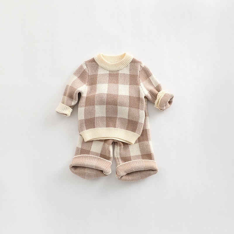 Soft Knit Neutral Plaid Sweatsuit