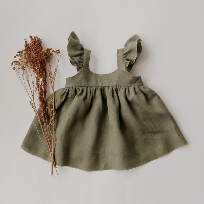 Cotton Linen Flutter Tank Dress in Moss