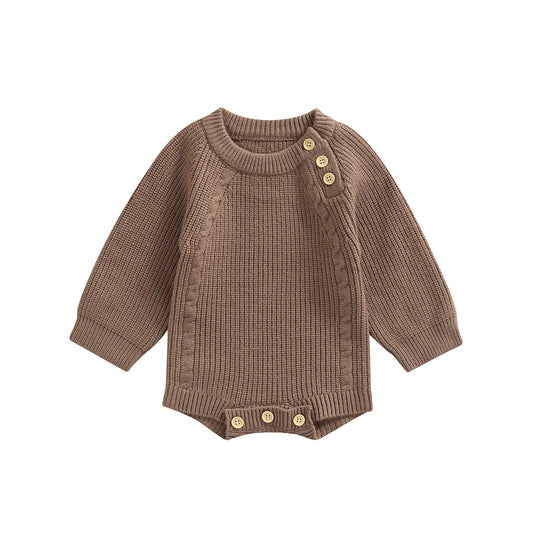 Side Button Knit Romper in Coffee