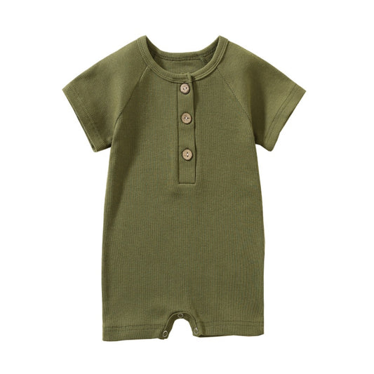 Basic Summer Button Romper in Olive